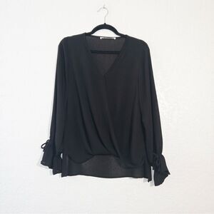 The Impeccable Pig Black Overlap Long Sleeve Top Size Medium